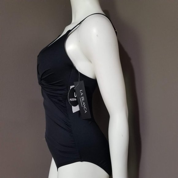 La Blanca Twist-Front Keyhole One-Piece Swimsuit -Black - Picture 3 of 9
